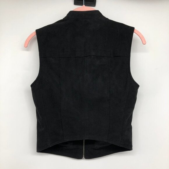 BCBGMaxAzria Black Faux Suede Pleated Damien Zip-Up Vest size XXS - Picture 3 of 13